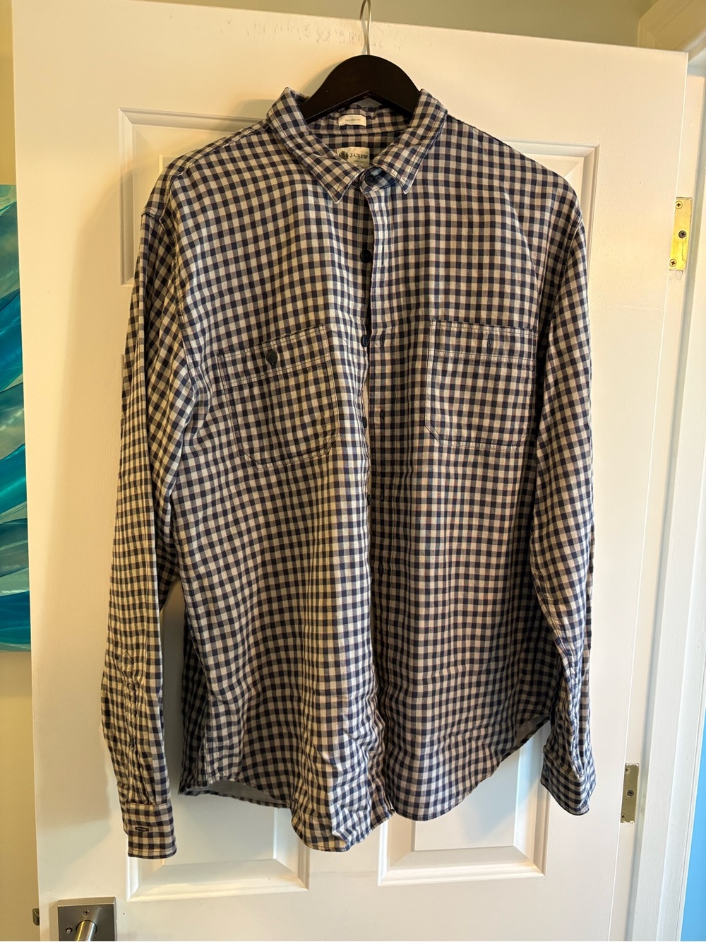 J. Crew Navy and White Gingham Button-Down Shirt